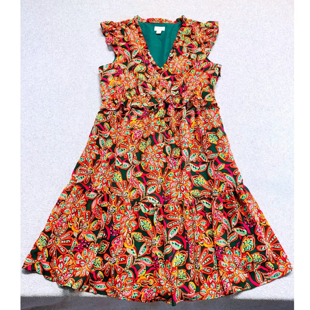 J Crew Womens 4 Floral Ruffle Sleeve Midi Dress Tie Waist Tiered Flowy Boho Chic